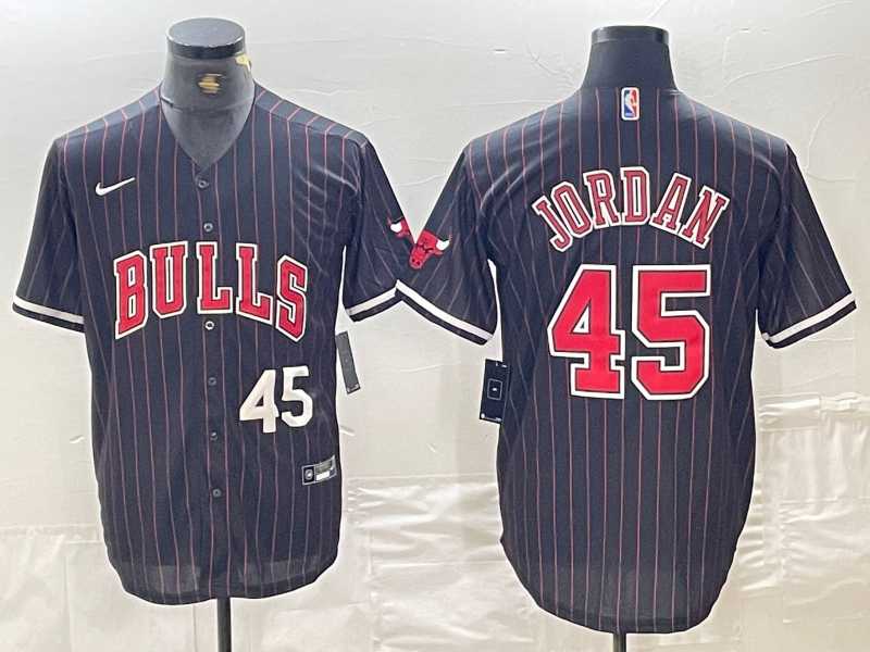 Mens Chicago Bulls #45 Michael Jordan Number Black Pinstripe Cool Base Stitched Baseball Jersey->chicago bulls->NBA Jersey